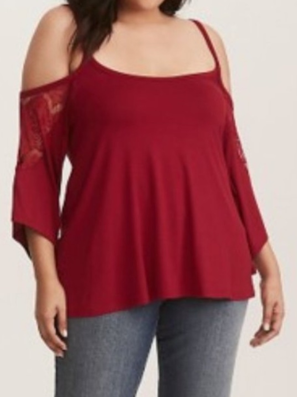 Torrid Super Soft Cherry Red Cold Shoulder Top Size 00 (M/L) in GUC